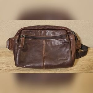Jack Georges Voyager Unisex Travel Belt Bag Hand-Stained Brown Leather EUC
